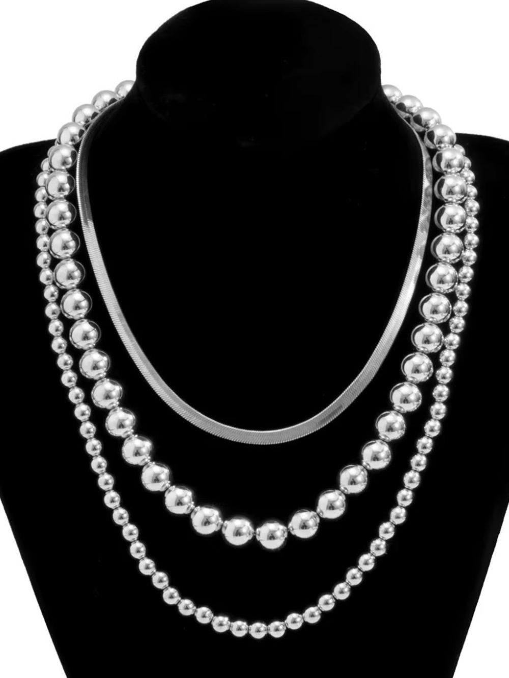 Silver-Tone Multi-Layer Beaded Necklace - Women's Jewelry